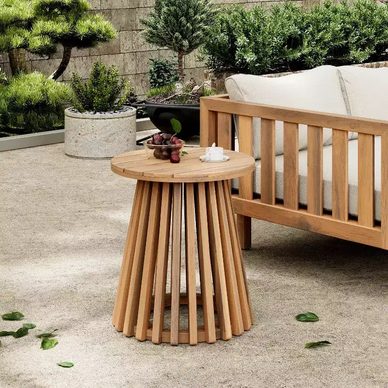 Juego de conversación para patio de 3 piezas, muebles de exterior de madera de acacia, 2 sillones club con mesa auxiliar para jardín/patio/terraza - ModernLuxe