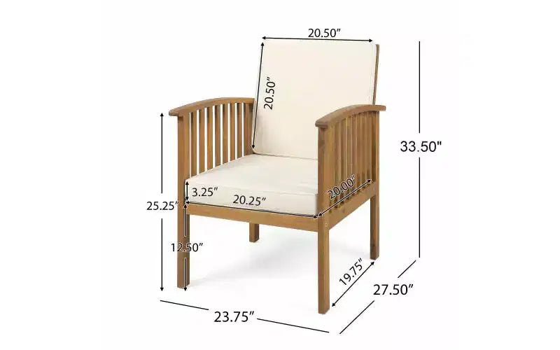 Juego de conversación para patio de 3 piezas, muebles de exterior de madera de acacia, 2 sillones club con mesa auxiliar para jardín/patio/terraza - ModernLuxe