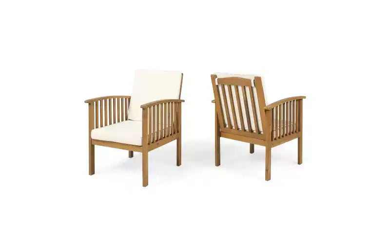 Juego de conversación para patio de 3 piezas, muebles de exterior de madera de acacia, 2 sillones club con mesa auxiliar para jardín/patio/terraza - ModernLuxe