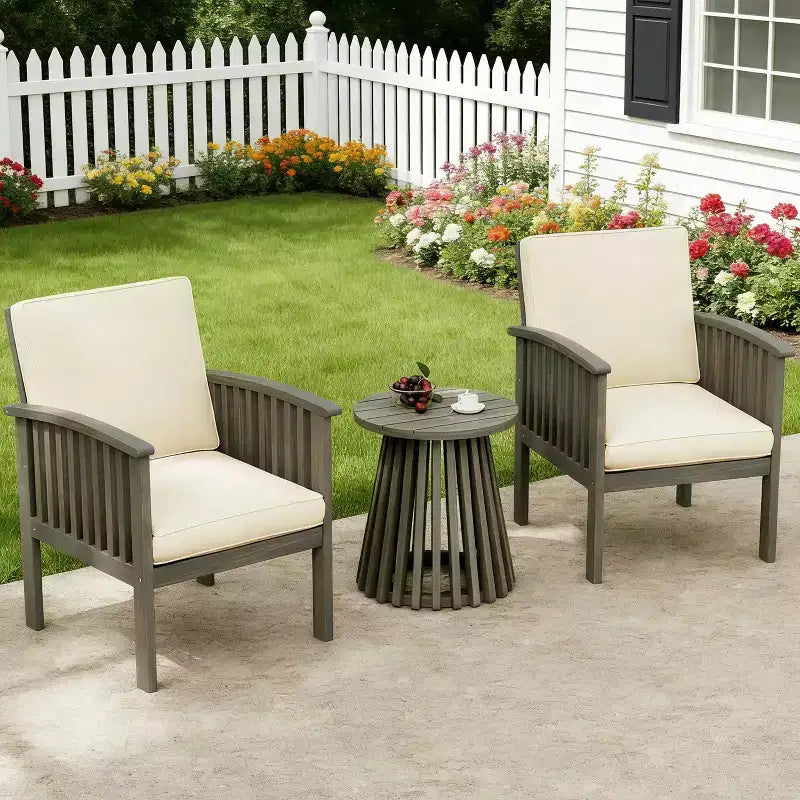3-Piece Patio Conversation Set Acacia Wood Outdoor Furniture, 2 Club Chairs with Side Table for Garden/Patio/Deck - ModernLuxe