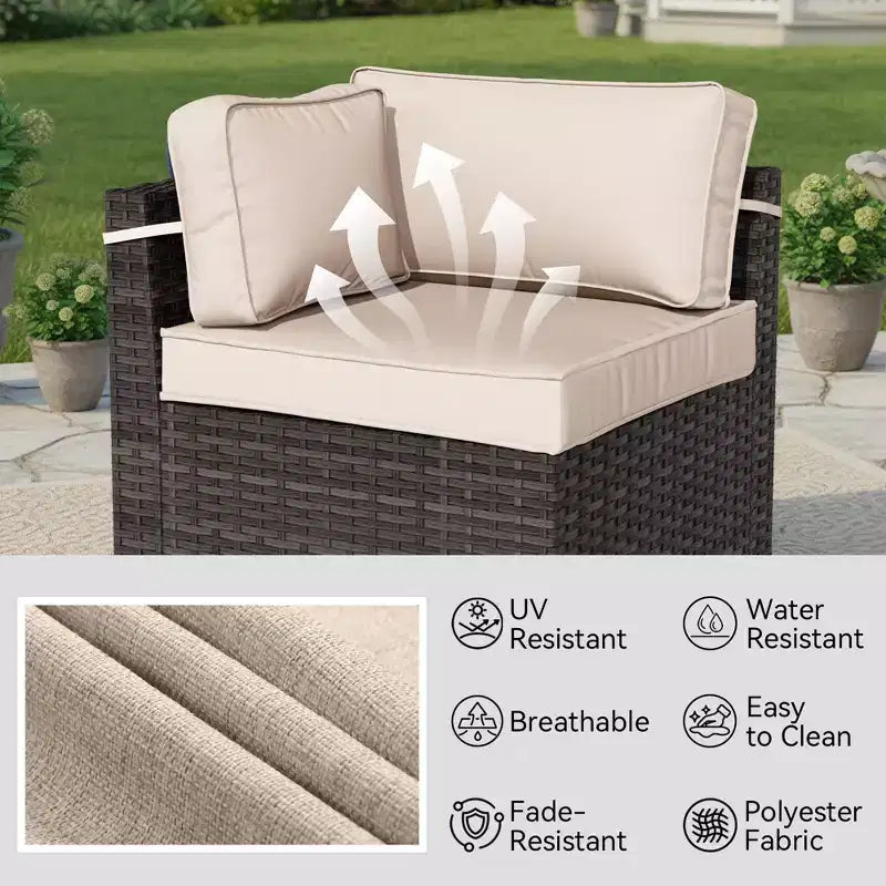 UPTIOT 5-Piece Patio Set: 2 Corner Sofas, 2 Side Chairs & Brown Fire Pit Table for Ultimate Outdoor Comfort and Entertainment