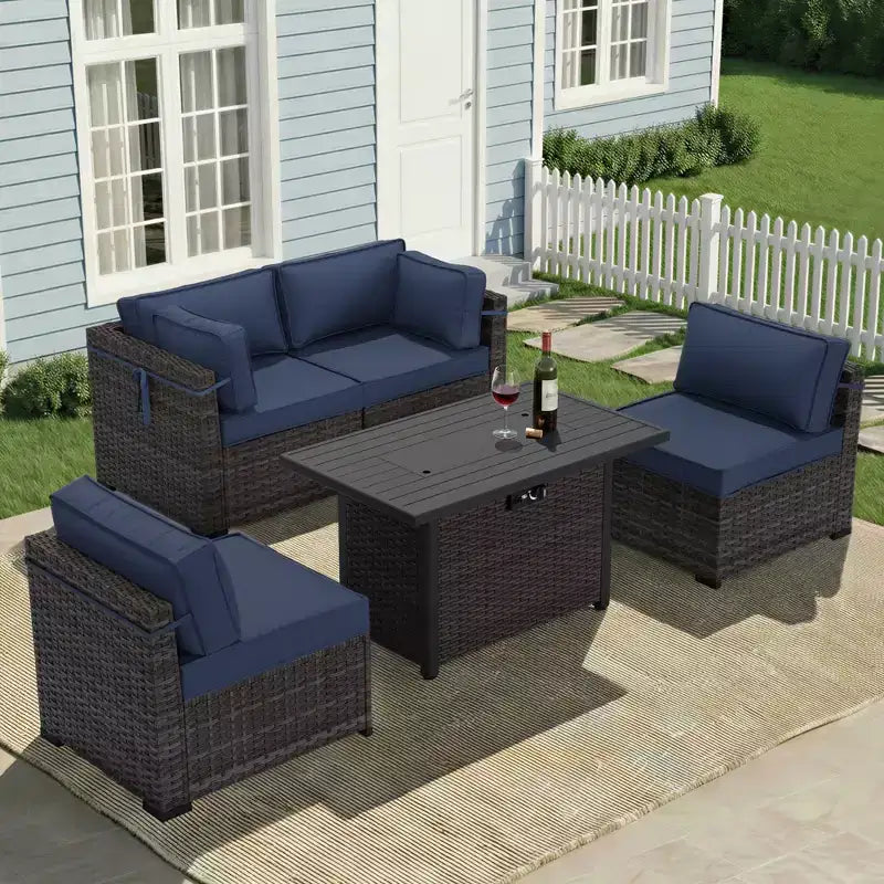 UPTIOT 5-Piece Patio Set: 2 Corner Sofas, 2 Side Chairs & Brown Fire Pit Table for Ultimate Outdoor Comfort and Entertainment