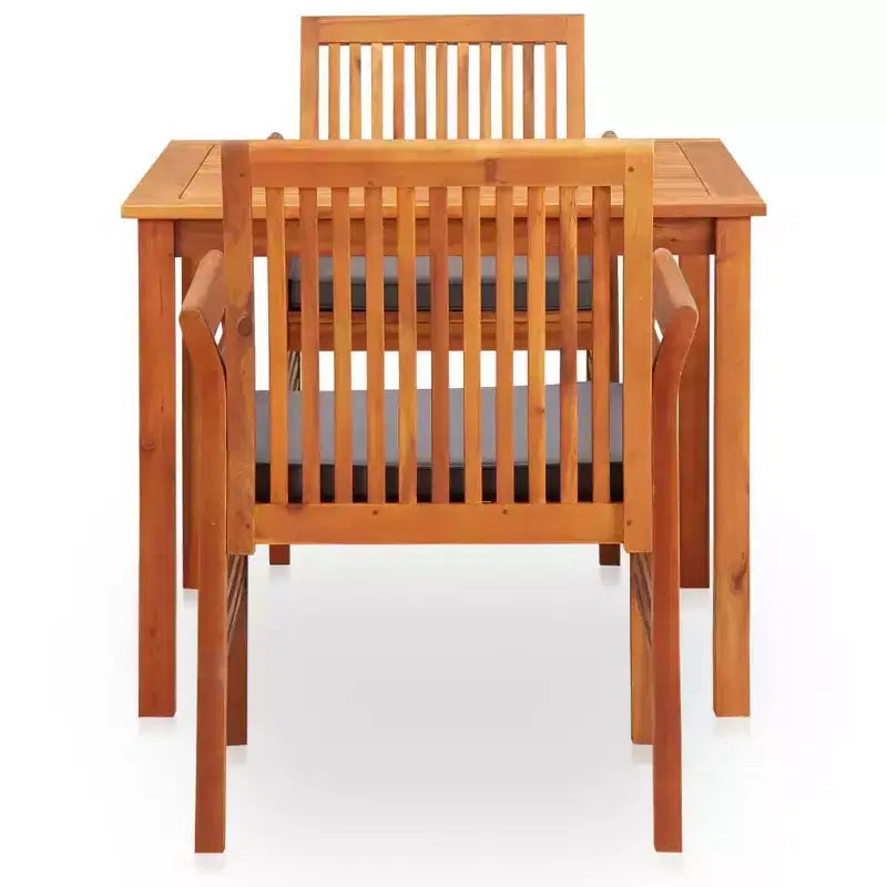 Conjunto de comedor para exteriores de 3 piezas de madera maciza de acacia vidaXL, con cojines