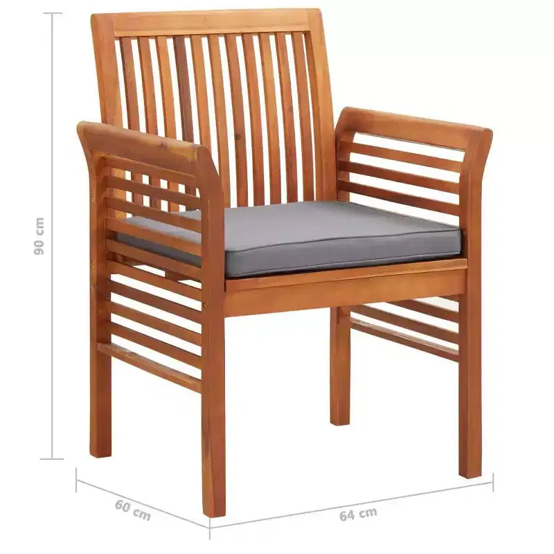 Conjunto de comedor para exteriores de 3 piezas de madera maciza de acacia vidaXL, con cojines