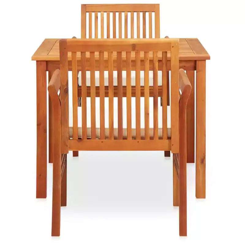 Conjunto de comedor para exteriores de 3 piezas de madera maciza de acacia vidaXL, con cojines