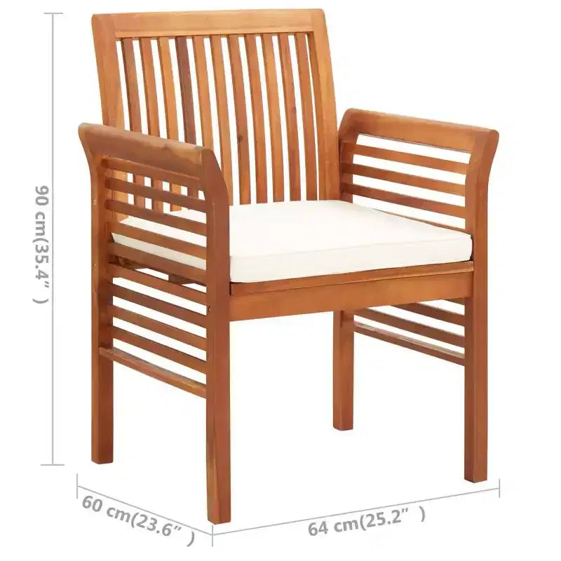 Conjunto de comedor para exteriores de 3 piezas de madera maciza de acacia vidaXL, con cojines