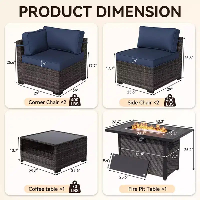 UPTIOT conjunto premium de sofá para exteriores con tumbonas esquineras, sillas decorativas y mesa de fuego convertible marrón, para disfrutar al máximo de la comodidad del patio