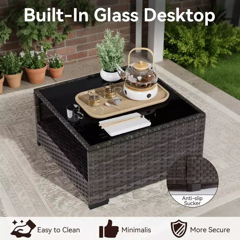 UPTIOT conjunto premium de sofá para exteriores con tumbonas esquineras, sillas decorativas y mesa de fuego convertible marrón, para disfrutar al máximo de la comodidad del patio