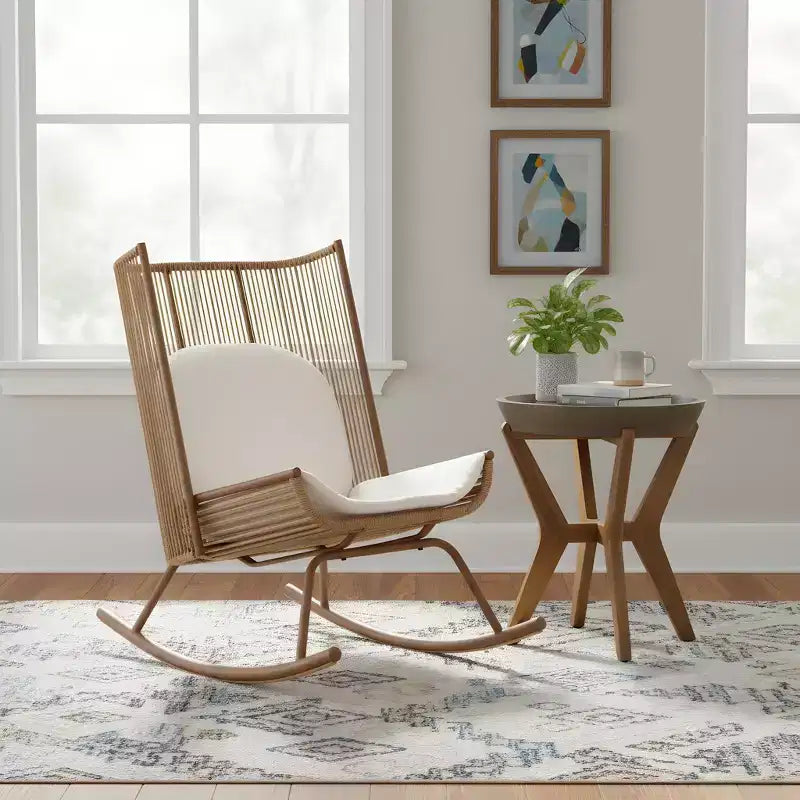 Juego de comedor de patio de 2 piezas Christopher Knight Home Suman estilo granja, con mesa de madera de acacia y mecedora de hierro