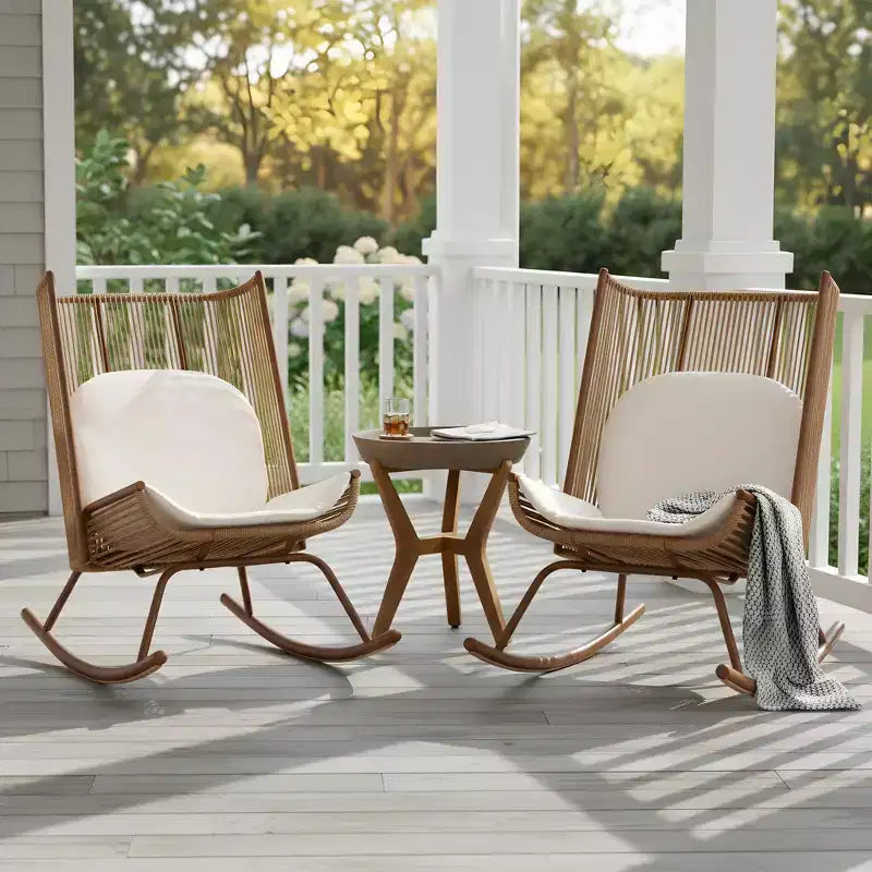 Christopher Knight Home Sunita conjunto de comedor de 3 piezas para patio, estilo rústico, con mesa de madera de acacia y mecedoras de hierro