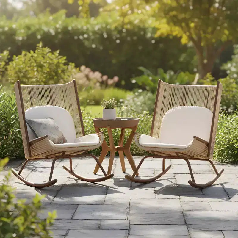 Christopher Knight Home Sunita conjunto de comedor de 3 piezas para patio, estilo rústico, con mesa de madera de acacia y mecedoras de hierro