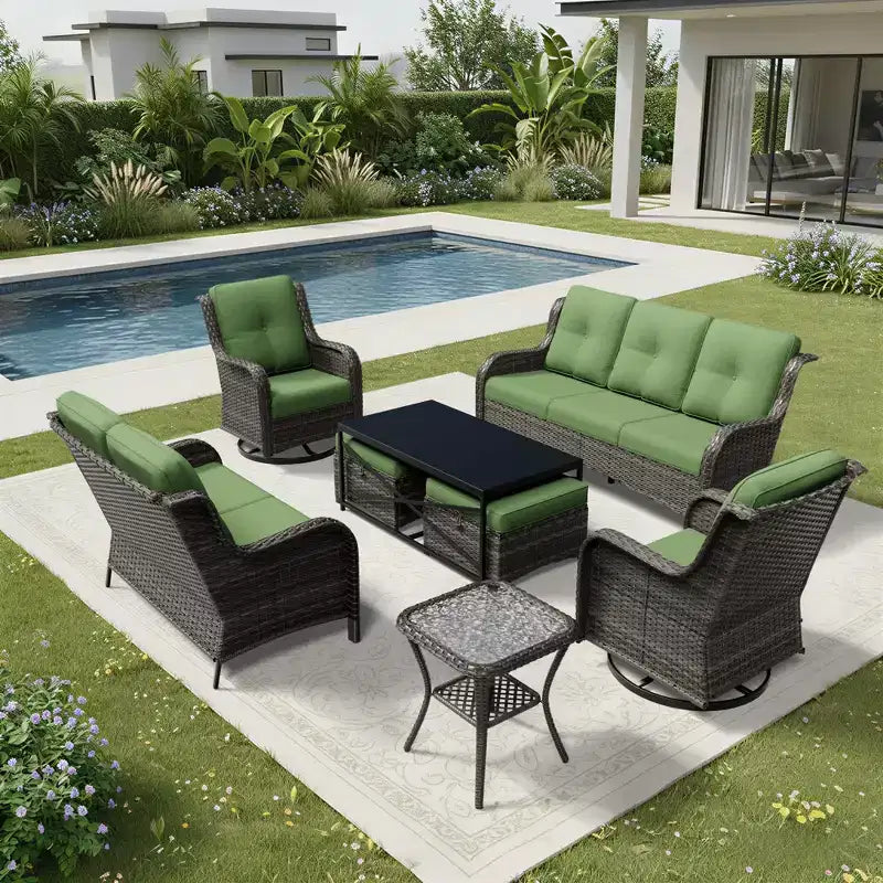 Conjunto premium de sofá para exterior UPTIOT con sillas giratorias y pufs multifuncionales