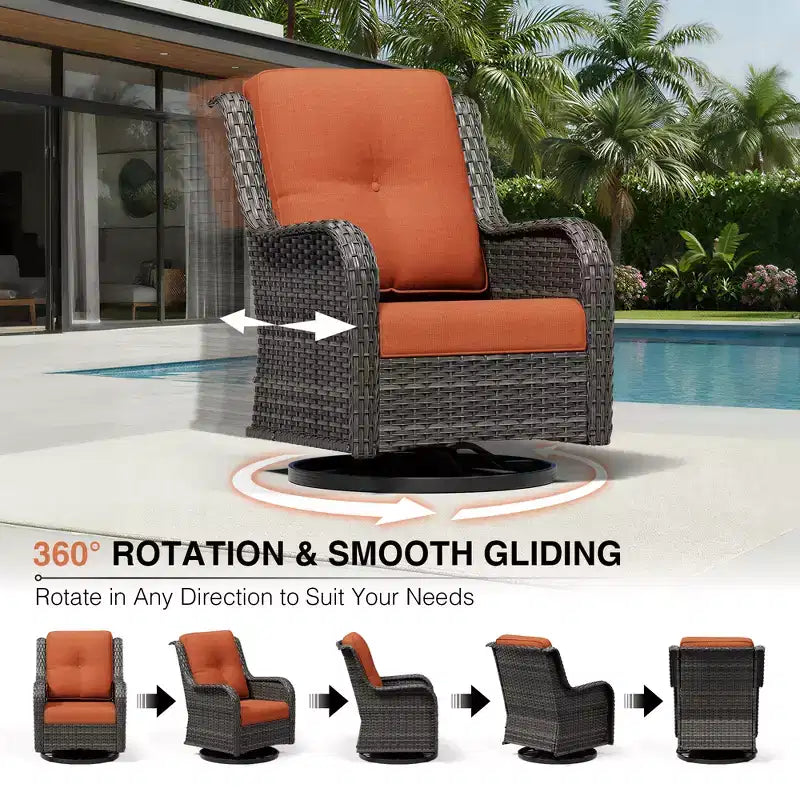 Conjunto premium de sofá para exterior UPTIOT con sillas giratorias y pufs multifuncionales