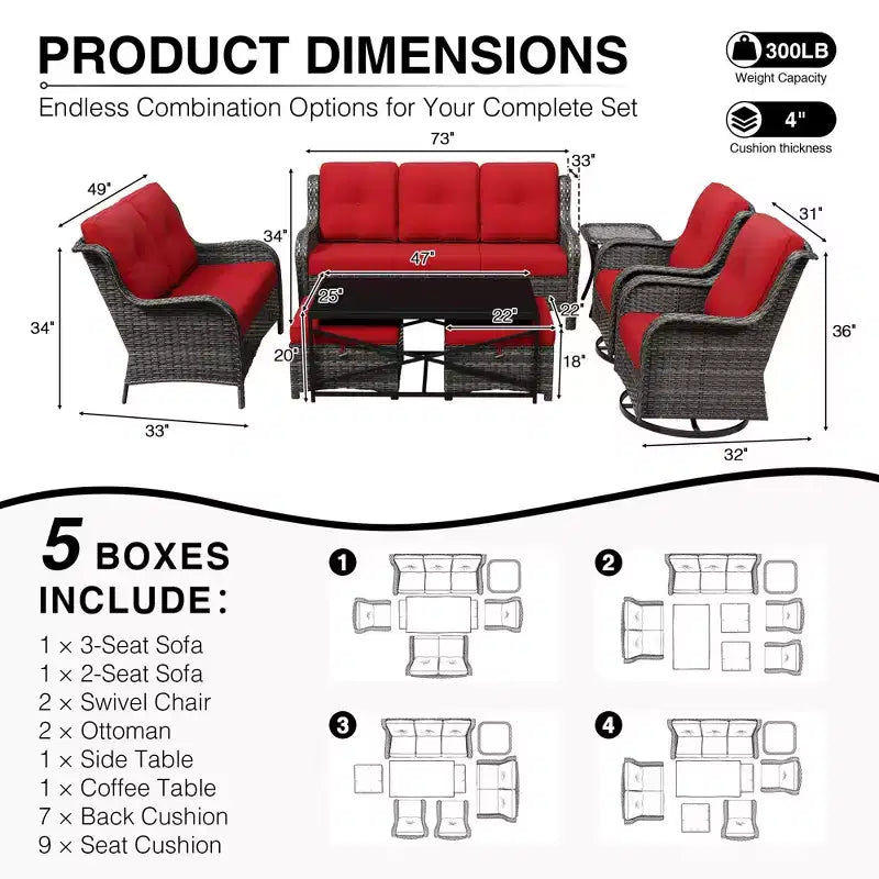 Conjunto premium de sofá para exterior UPTIOT con sillas giratorias y pufs multifuncionales