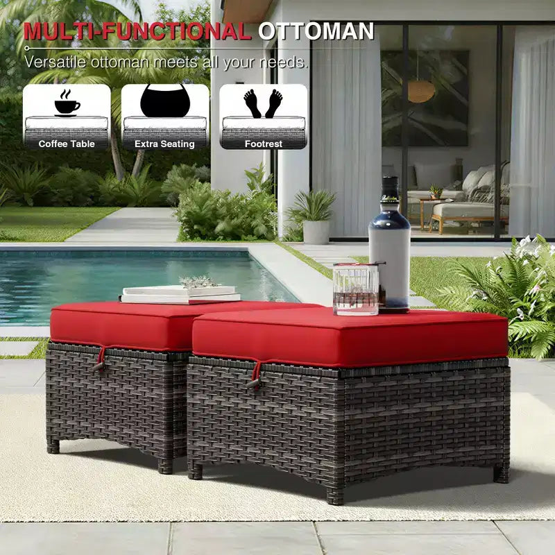 Conjunto premium de sofá para exterior UPTIOT con sillas giratorias y pufs multifuncionales