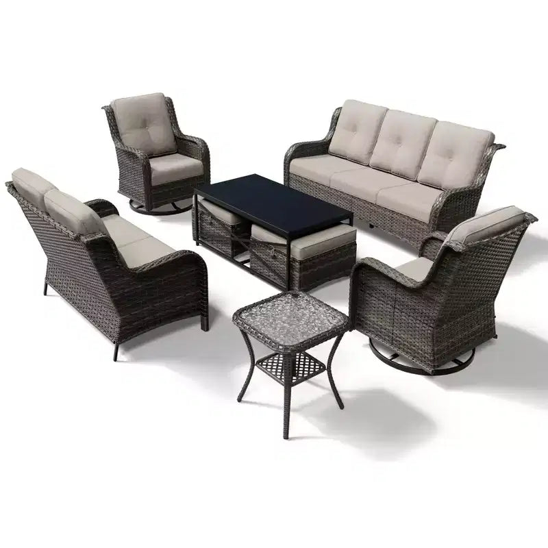 Conjunto premium de sofá para exterior UPTIOT con sillas giratorias y pufs multifuncionales