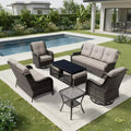 Conjunto premium de sofá para exterior UPTIOT con sillas giratorias y pufs multifuncionales