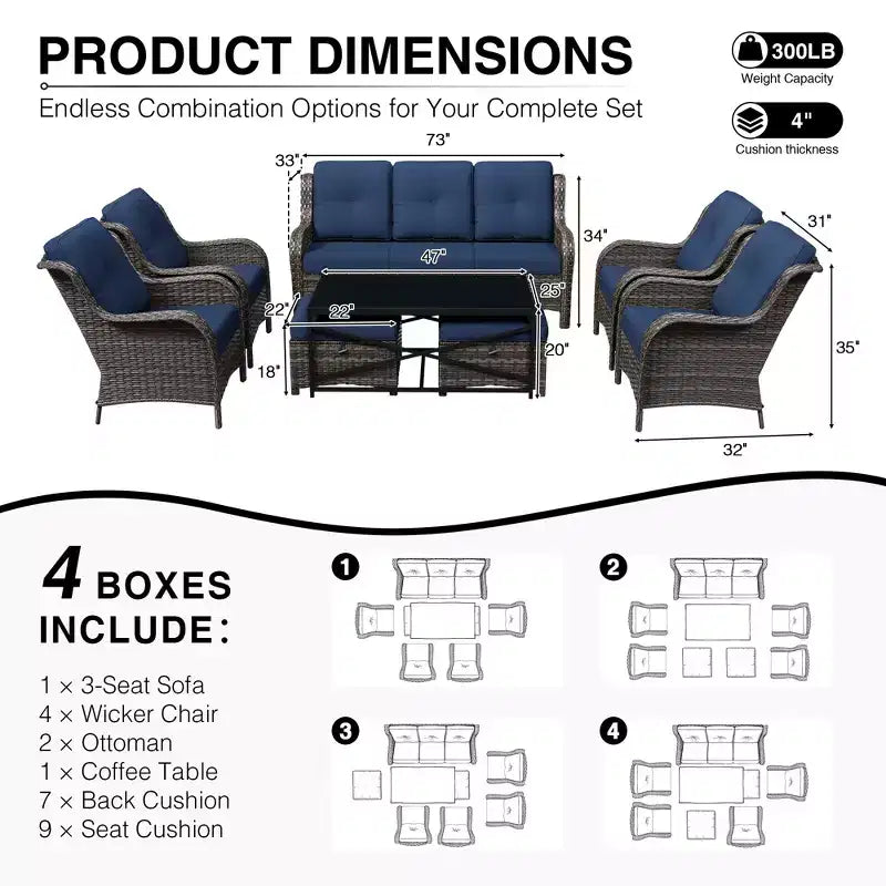 Conjunto de sofá para exteriores UPTIOT resistente a todo tipo de clima, con otomana convertible y mesa de centro