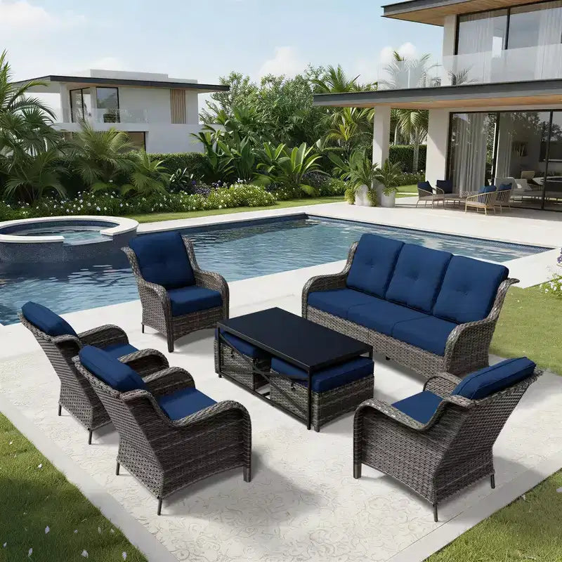Conjunto de sofá para exteriores UPTIOT resistente a todo tipo de clima, con otomana convertible y mesa de centro