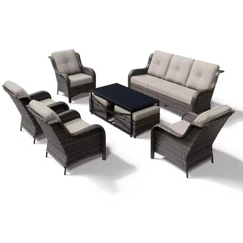 Conjunto de sofá para exteriores UPTIOT resistente a todo tipo de clima, con otomana convertible y mesa de centro