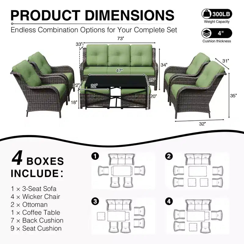 Conjunto de sofá para exteriores UPTIOT resistente a todo tipo de clima, con otomana convertible y mesa de centro