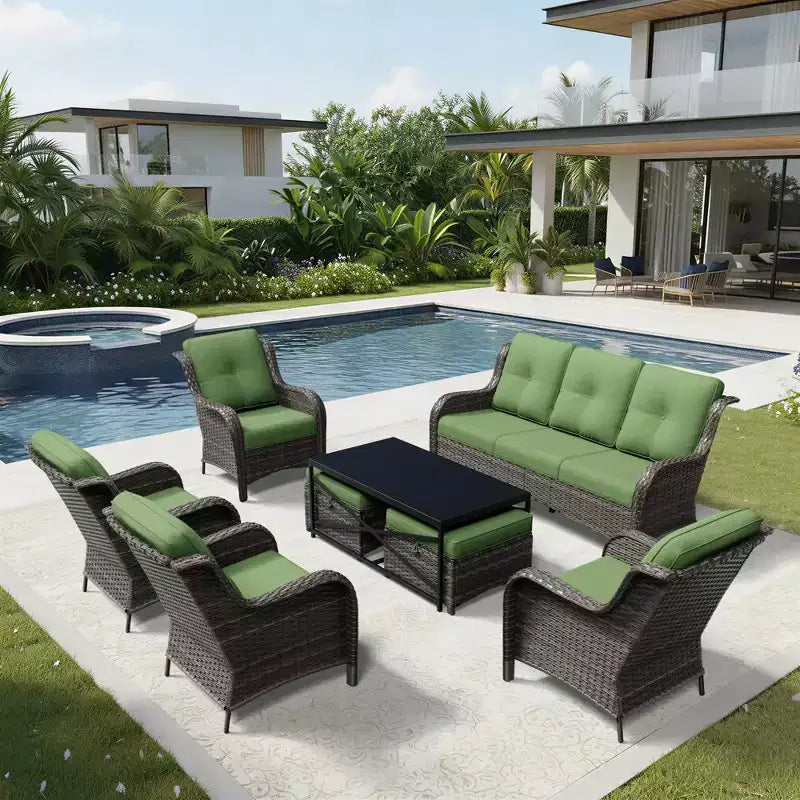 Conjunto de sofá para exteriores UPTIOT resistente a todo tipo de clima, con otomana convertible y mesa de centro