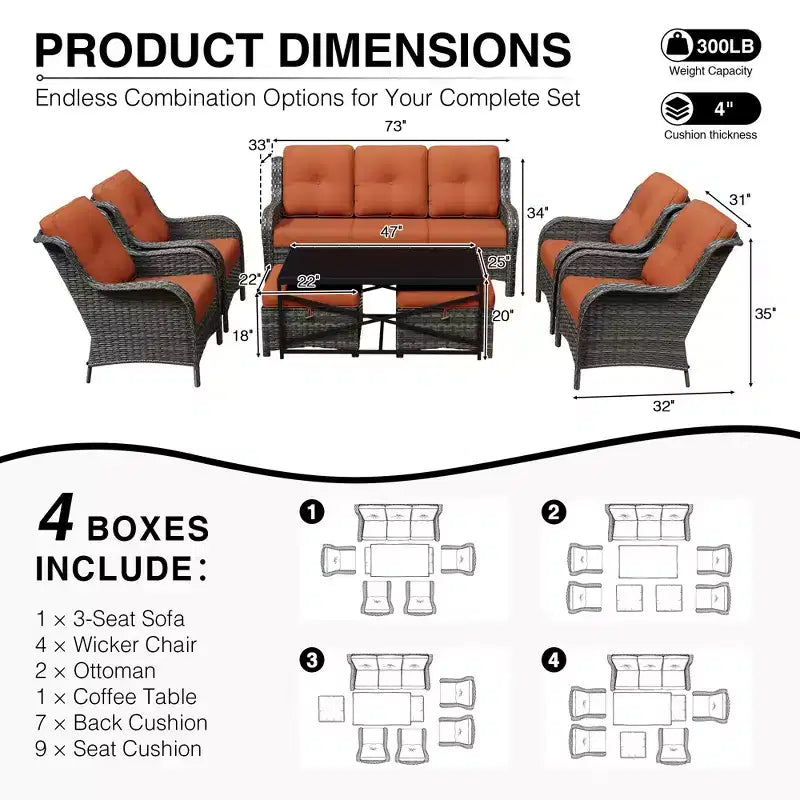 Conjunto de sofá para exteriores UPTIOT resistente a todo tipo de clima, con otomana convertible y mesa de centro