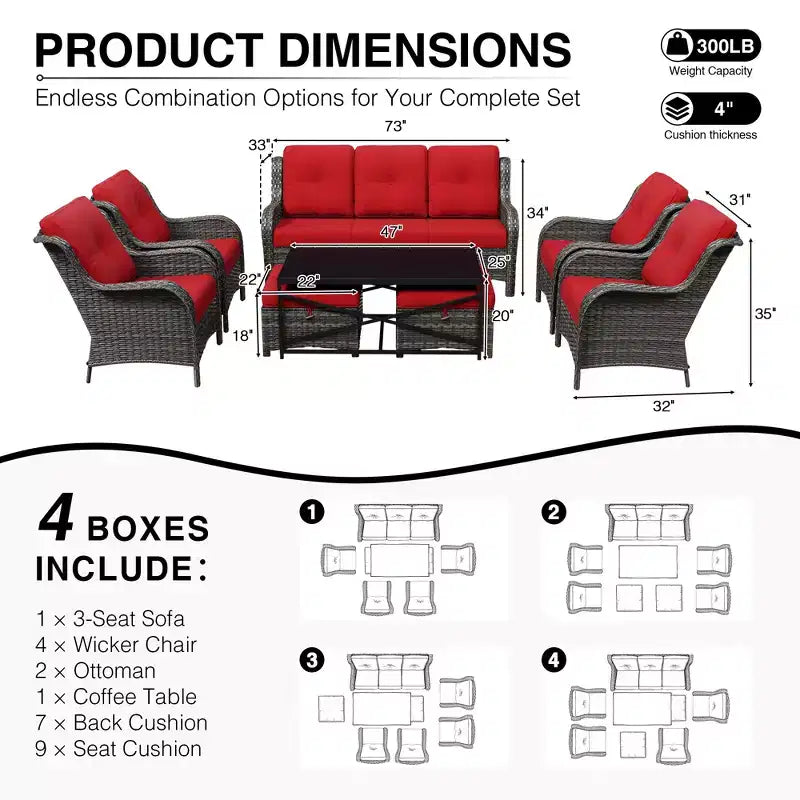 Conjunto de sofá para exteriores UPTIOT resistente a todo tipo de clima, con otomana convertible y mesa de centro