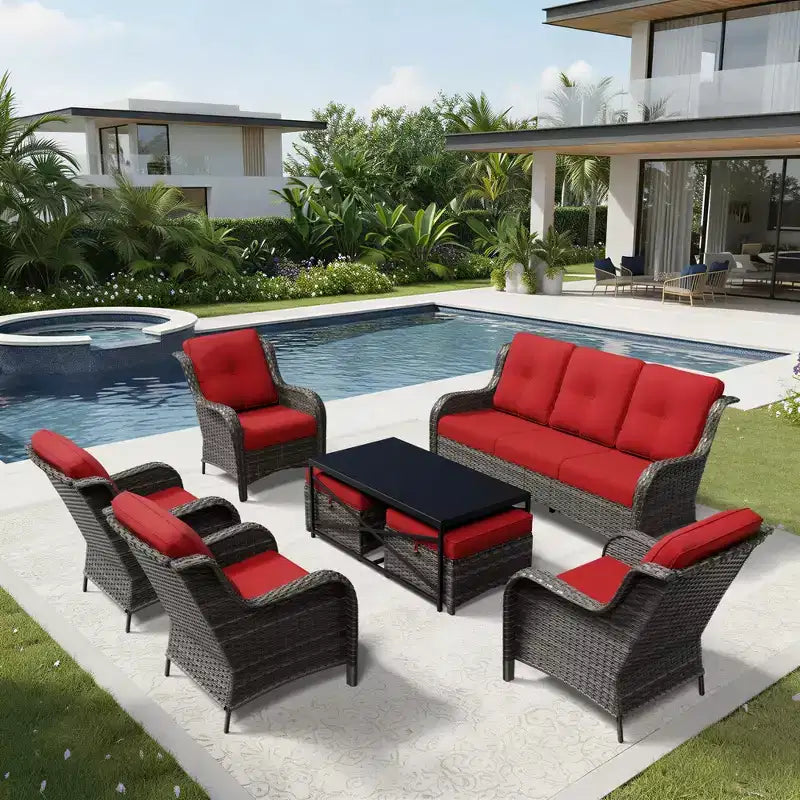 Conjunto de sofá para exteriores UPTIOT resistente a todo tipo de clima, con otomana convertible y mesa de centro