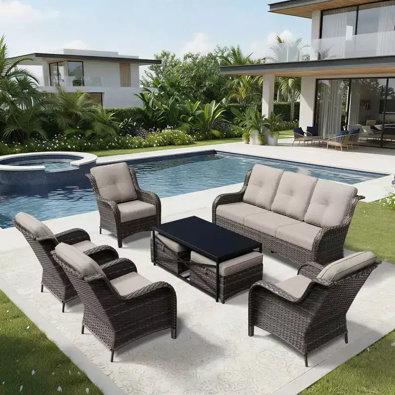 Conjunto de sofá para exteriores UPTIOT resistente a todo tipo de clima, con otomana convertible y mesa de centro