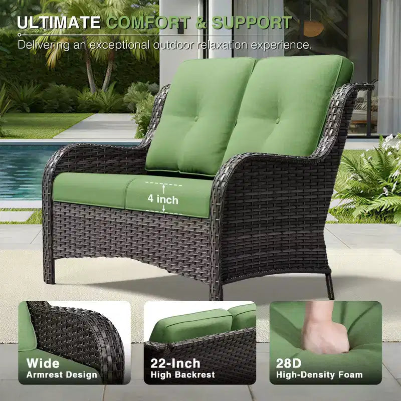 Conjunto de sofás de mimbre de olefina para todo tipo de clima UPTIOT con otomanas multifuncionales