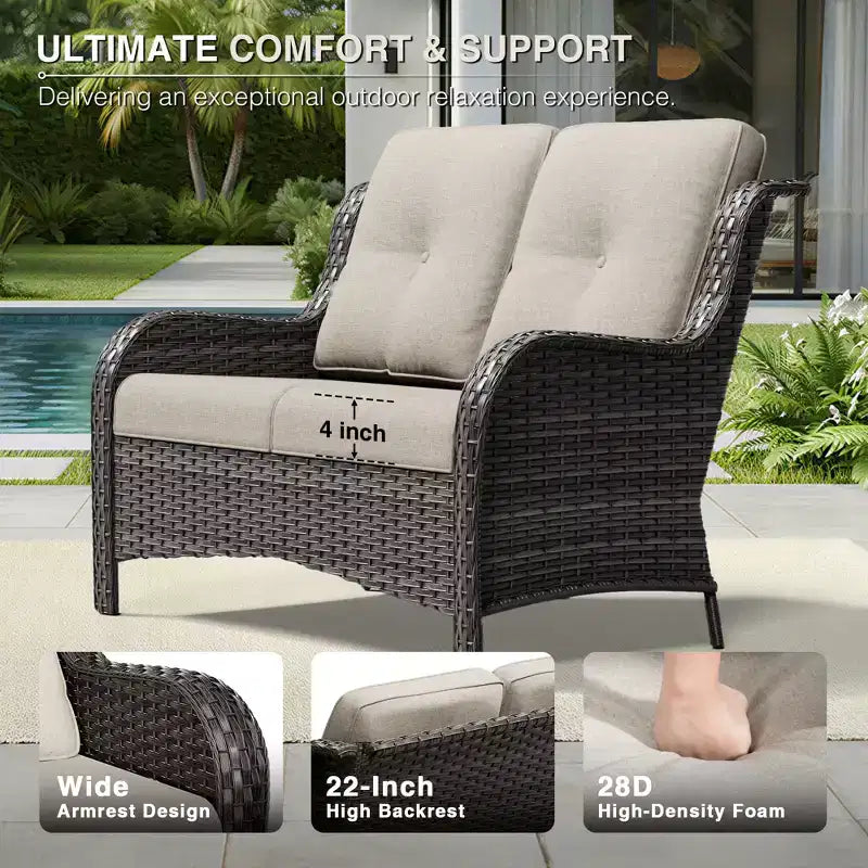 Conjunto de sofás de mimbre de olefina para todo tipo de clima UPTIOT con otomanas multifuncionales