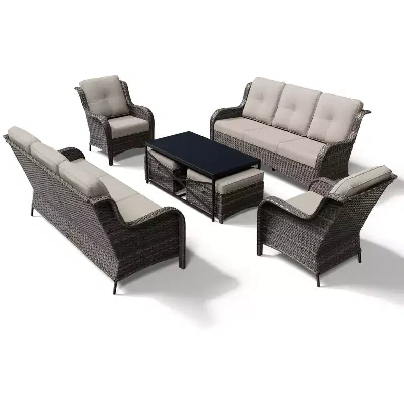Conjunto de sofá premium para exteriores UPTIOT con sillas de mimbre, otomanas y mesa de centro
