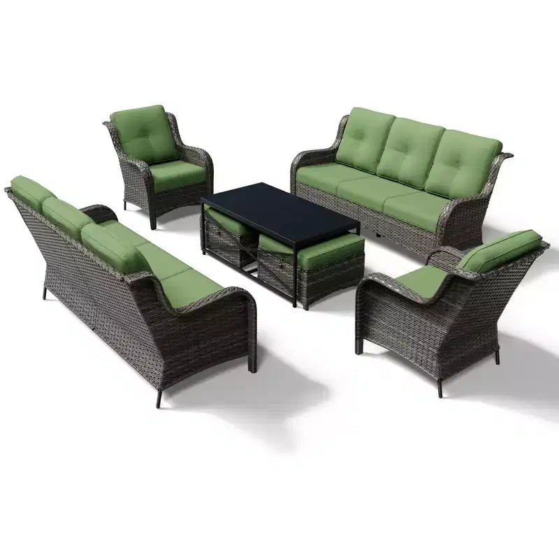 Conjunto de sofá premium para exteriores UPTIOT con sillas de mimbre, otomanas y mesa de centro