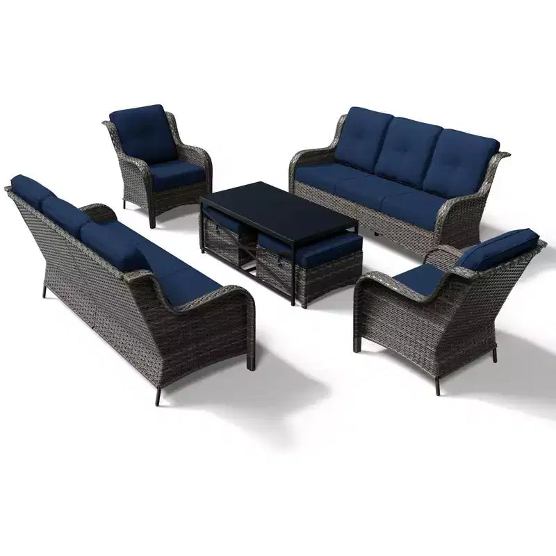 Conjunto de sofá premium para exteriores UPTIOT con sillas de mimbre, otomanas y mesa de centro
