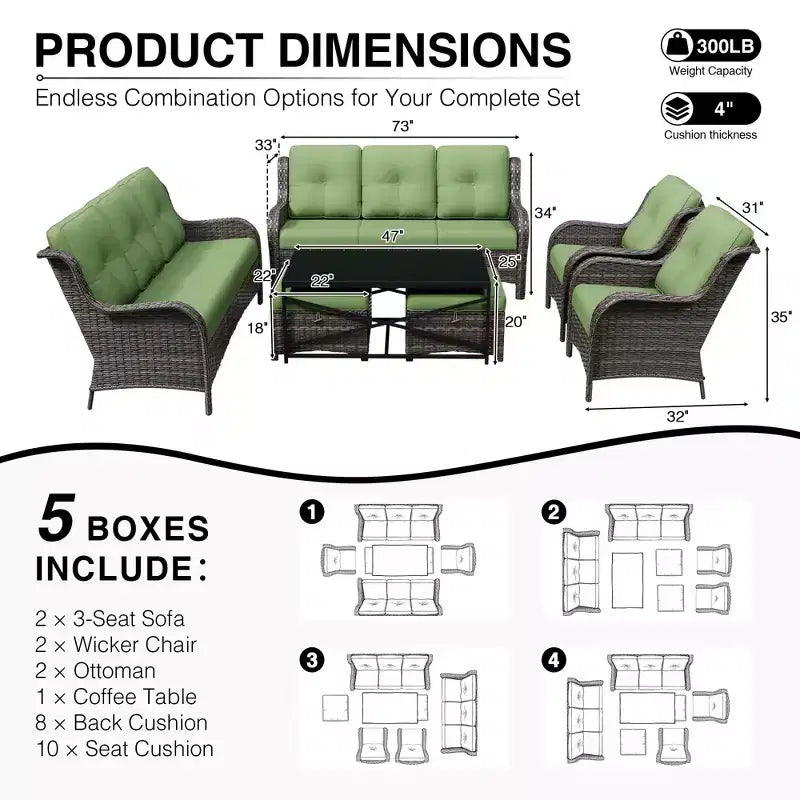 Conjunto de sofá premium para exteriores UPTIOT con sillas de mimbre, otomanas y mesa de centro