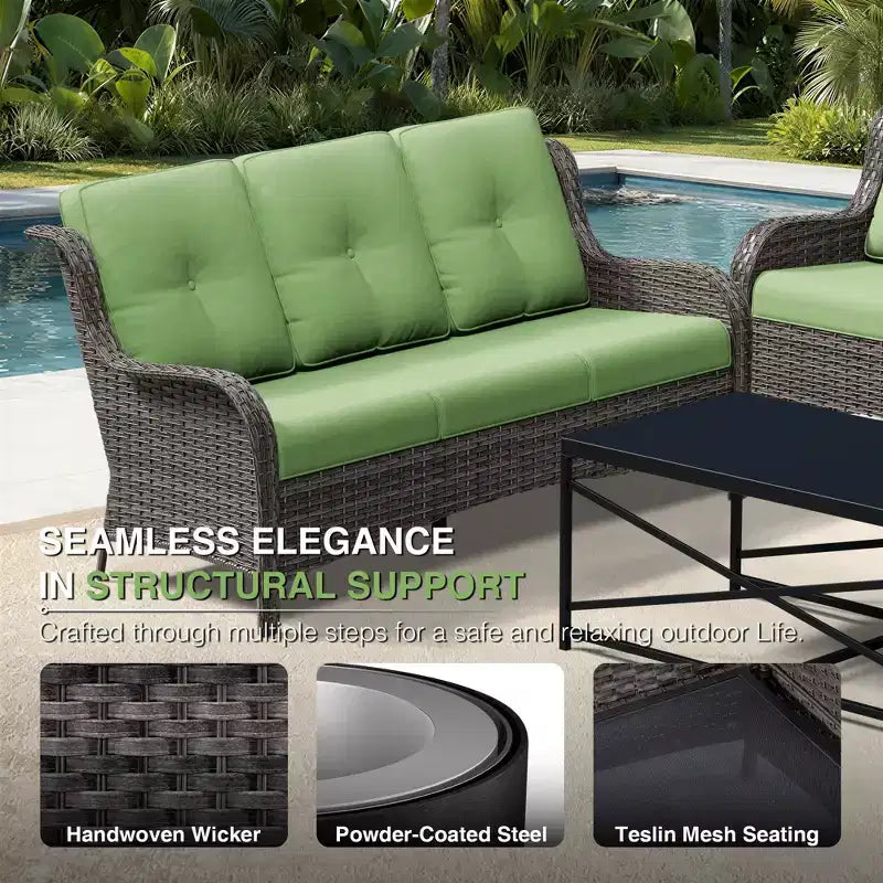 Conjunto de sofá premium para exteriores UPTIOT con sillas de mimbre, otomanas y mesa de centro