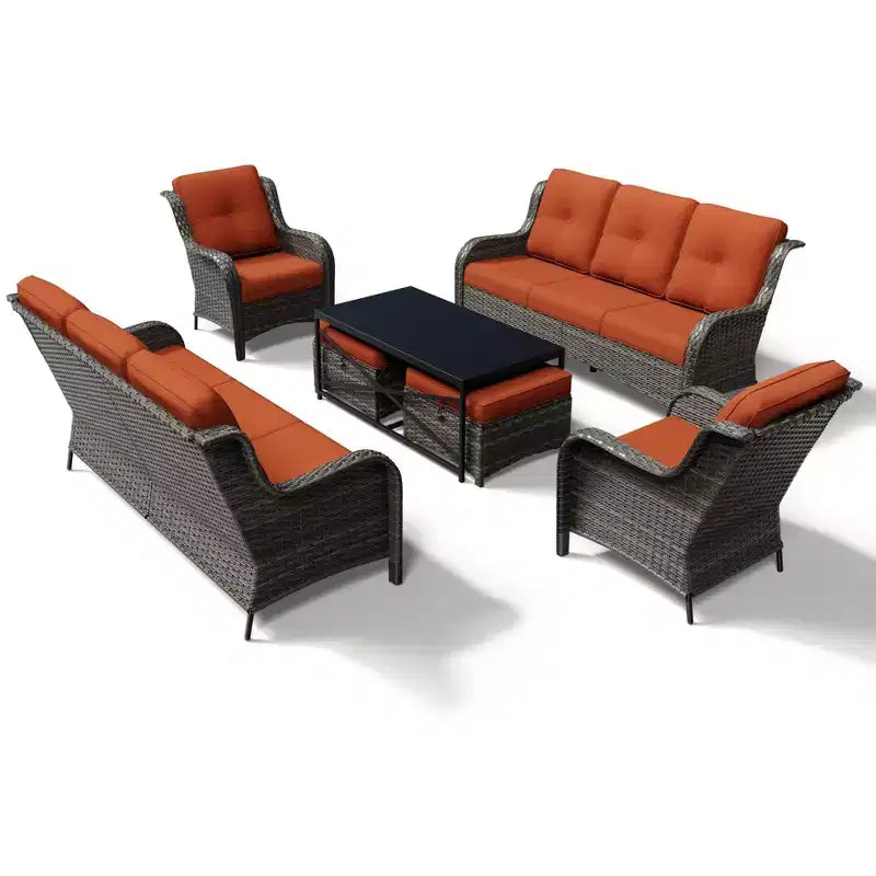 Conjunto de sofá premium para exteriores UPTIOT con sillas de mimbre, otomanas y mesa de centro