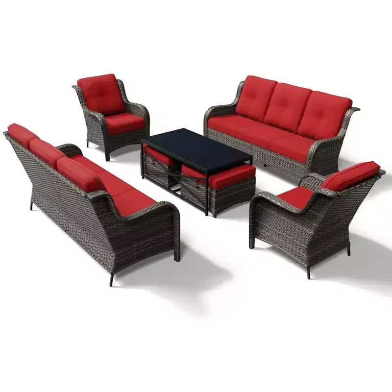 Conjunto de sofá premium para exteriores UPTIOT con sillas de mimbre, otomanas y mesa de centro