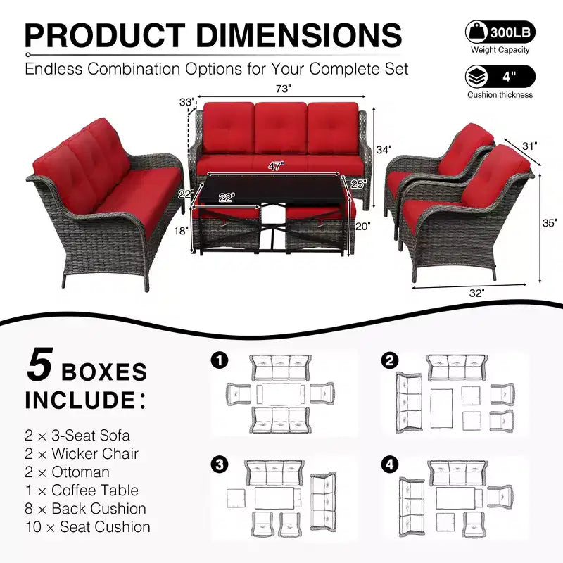 Conjunto de sofá premium para exteriores UPTIOT con sillas de mimbre, otomanas y mesa de centro