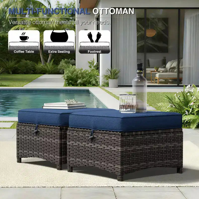Conjunto de sofá premium para exteriores UPTIOT con sillas de mimbre, otomanas y mesa de centro