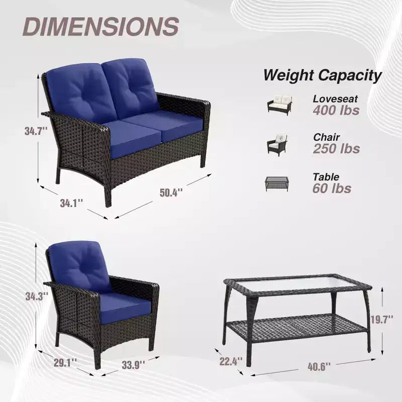 Conjunto de muebles de exterior de 4 piezas EAGLE PEAK, sofá de mimbre de PE para patio y 2 sillas con mesa de centro, conjunto de conversación de ratán