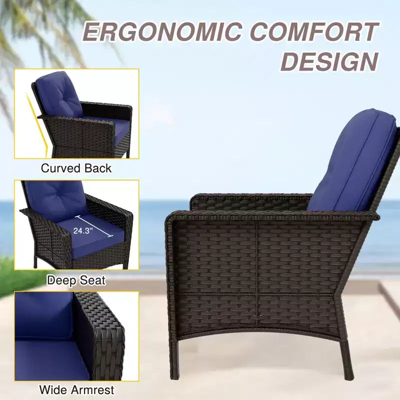 Conjunto de muebles de exterior de 4 piezas EAGLE PEAK, sofá de mimbre de PE para patio y 2 sillas con mesa de centro, conjunto de conversación de ratán