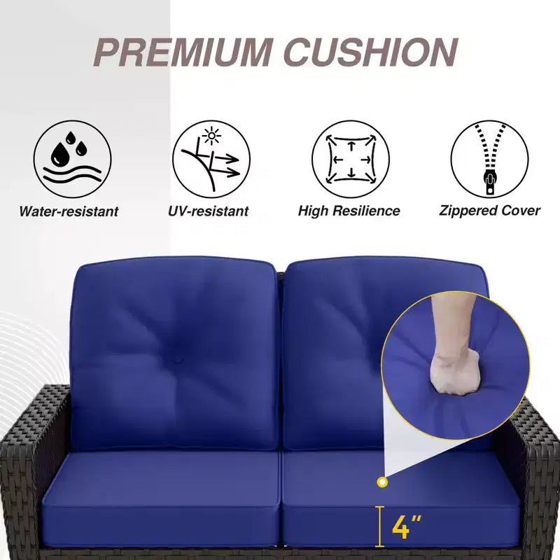 Conjunto de muebles de exterior de 4 piezas EAGLE PEAK, sofá de mimbre de PE para patio y 2 sillas con mesa de centro, conjunto de conversación de ratán