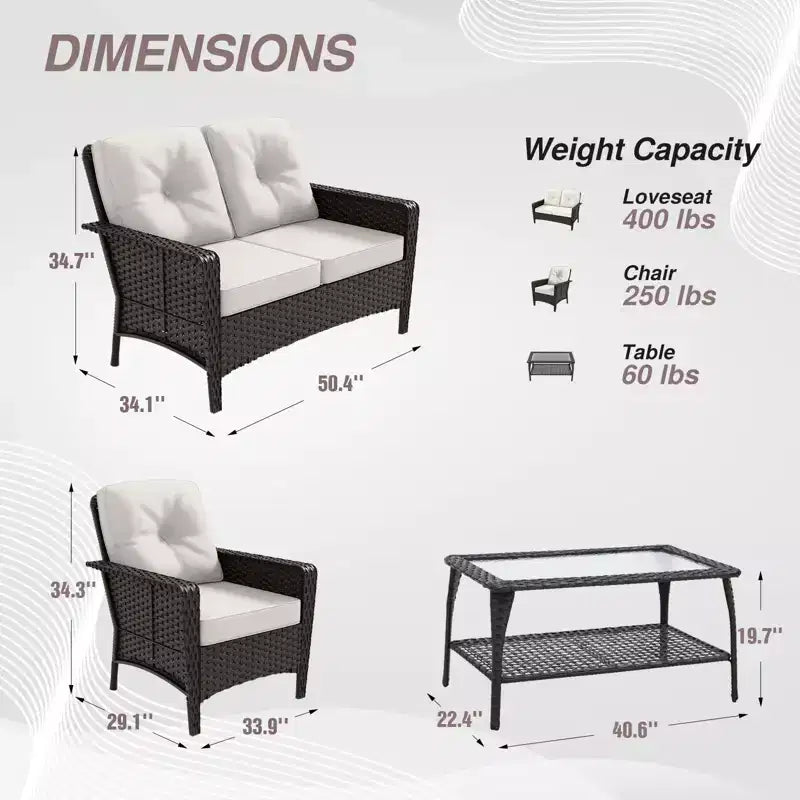 Conjunto de muebles de exterior de 4 piezas EAGLE PEAK, sofá de mimbre de PE para patio y 2 sillas con mesa de centro, conjunto de conversación de ratán