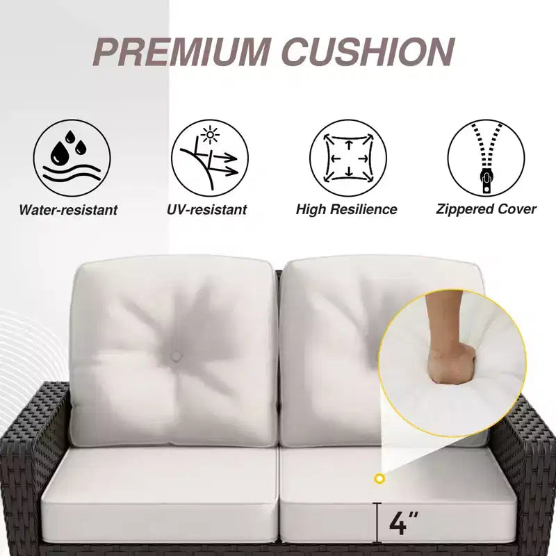 Conjunto de muebles de exterior de 4 piezas EAGLE PEAK, sofá de mimbre de PE para patio y 2 sillas con mesa de centro, conjunto de conversación de ratán