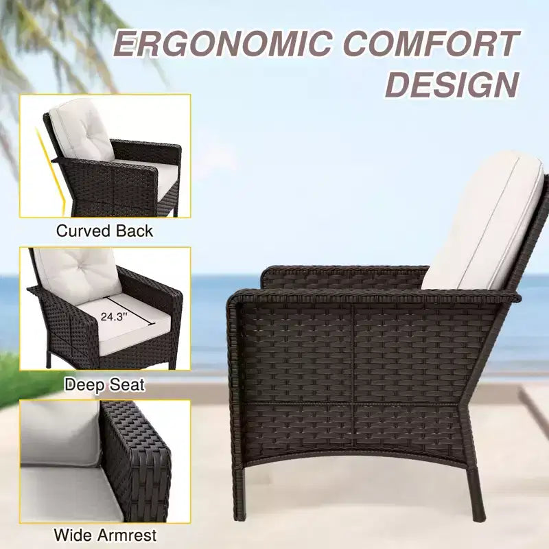 Conjunto de muebles de exterior de 4 piezas EAGLE PEAK, sofá de mimbre de PE para patio y 2 sillas con mesa de centro, conjunto de conversación de ratán