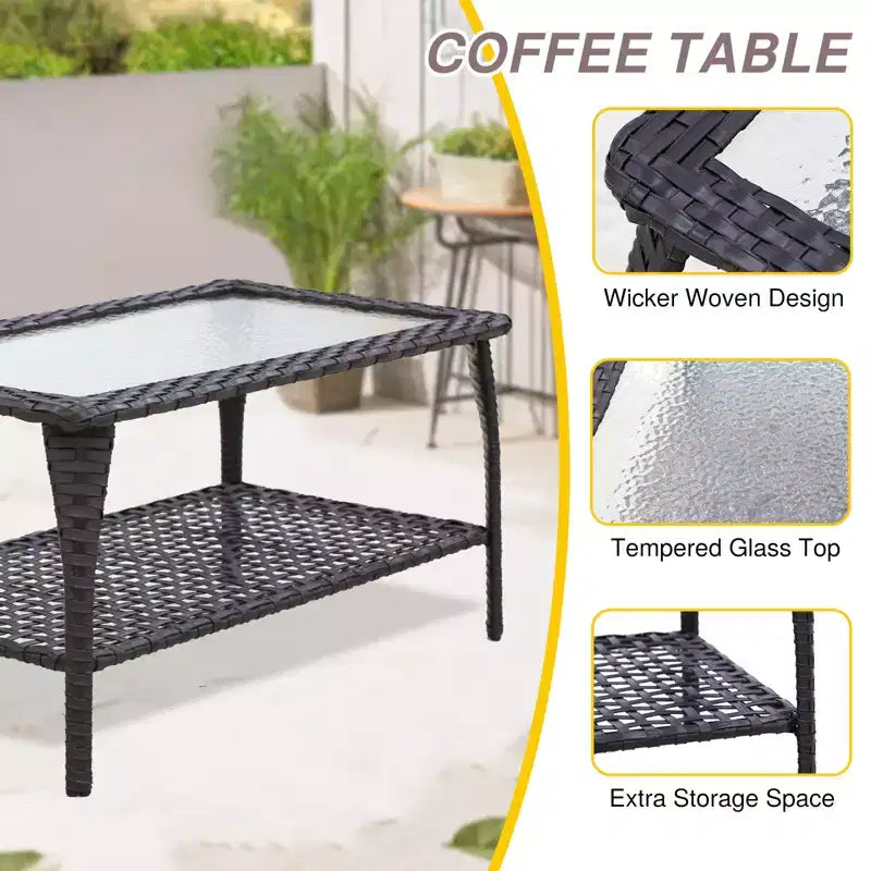Conjunto de muebles de exterior de 4 piezas EAGLE PEAK, sofá de mimbre de PE para patio y 2 sillas con mesa de centro, conjunto de conversación de ratán