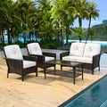 EAGLE PEAK 4 Piece Outdoor Furniture Set, Patio PE Wicker Couch and 2 Chairs with Coffee Table, Rattan Conversation Set