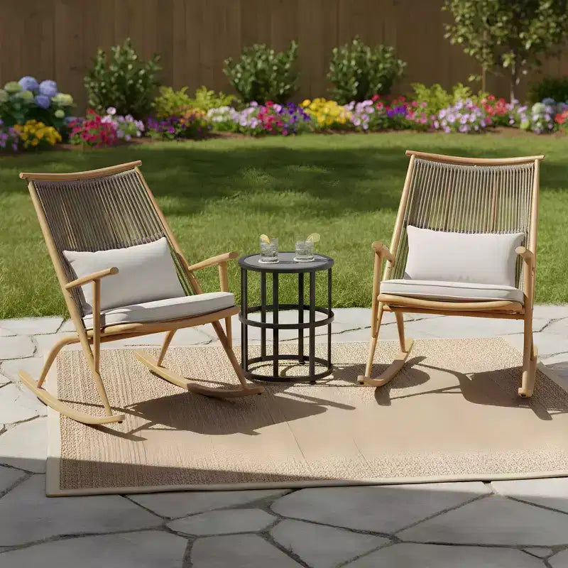 Silla mecedora de ratán para exteriores de 3 piezas Ilaria de Christopher Knight Home con mesa auxiliar de azulejos de cerámica